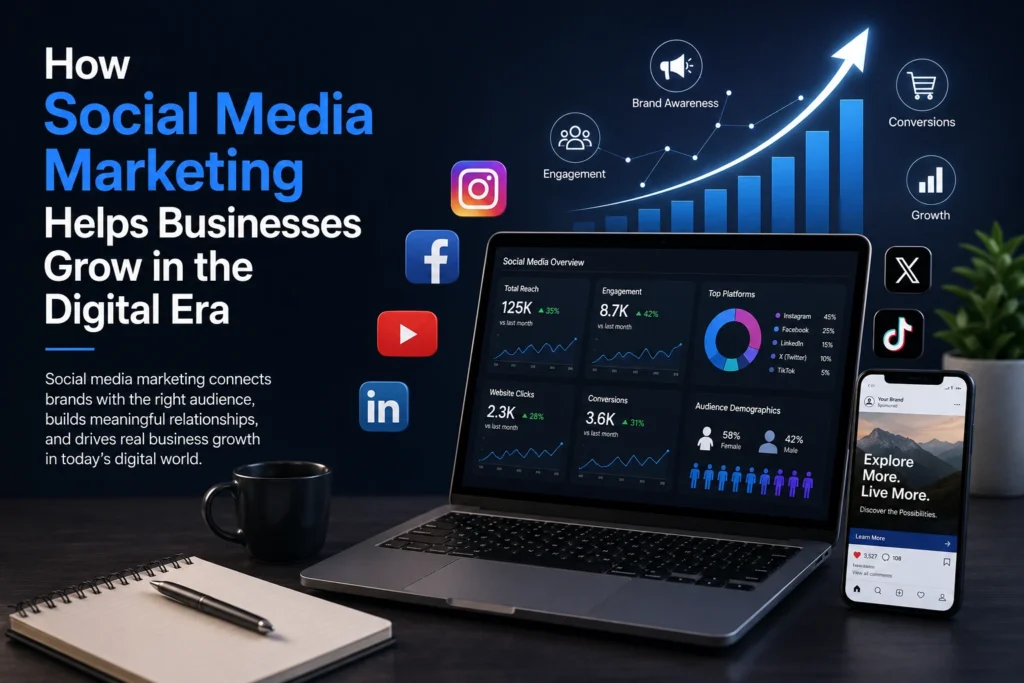 Best Digital Marketer in Ernakulam shows image regarding how social media marketing helps businesses